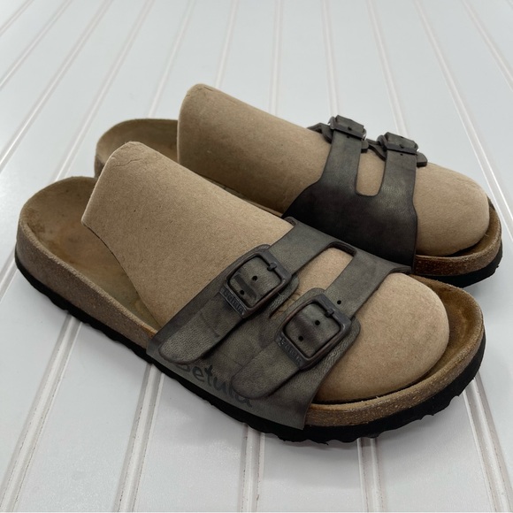 Birkenstock Betula Two Buckle Slip On Metallic Greenish-Gray Sandals Size 6 - Picture 4 of 10